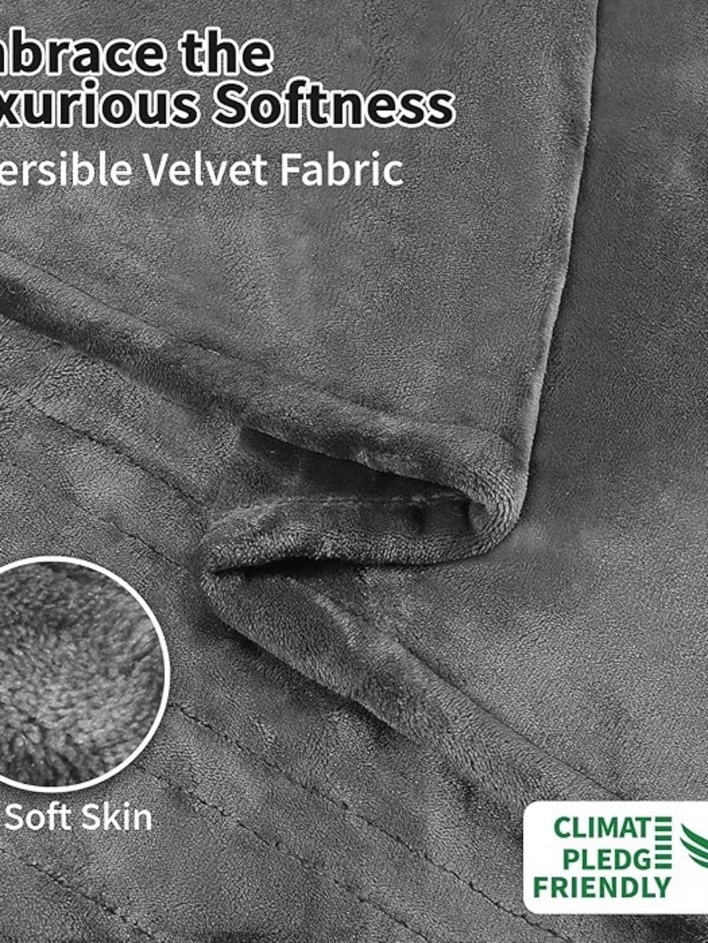 Luxury Velvet Plush Electric Heated Blanket - Gray - Queen - Picture 2 of 7